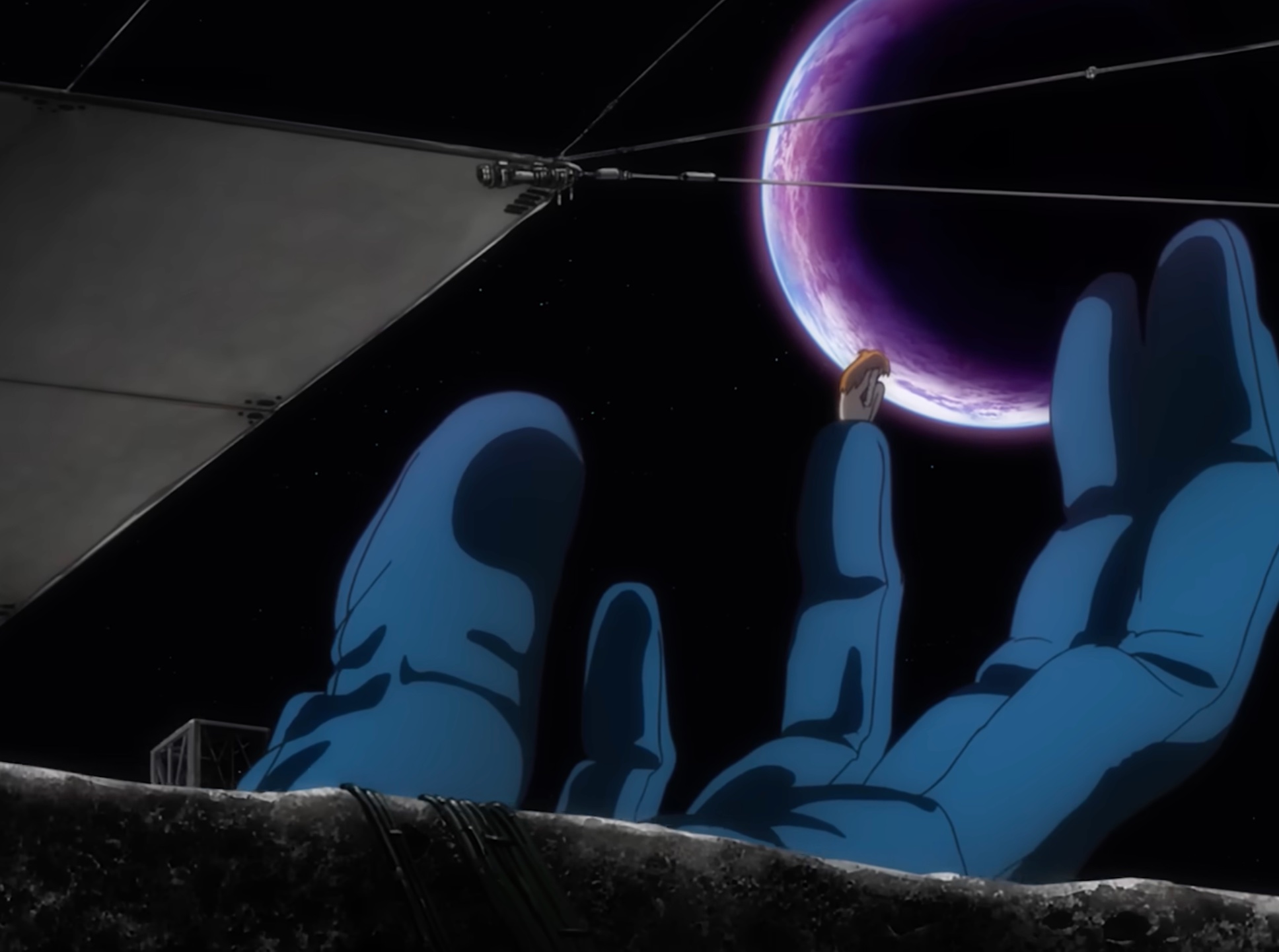 Asuka sur la main géante