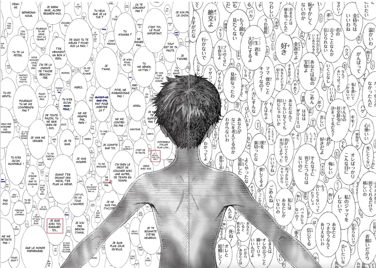 Double page Evangelion - version originale japonaise et traduction française